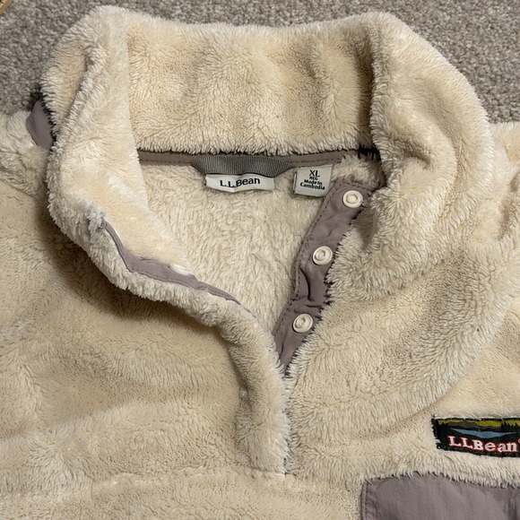 LL Bean Sweatshirt Women XL Ivory Sherpa Pile Fleece Teddy Snap T Pullover - Picture 2 of 8